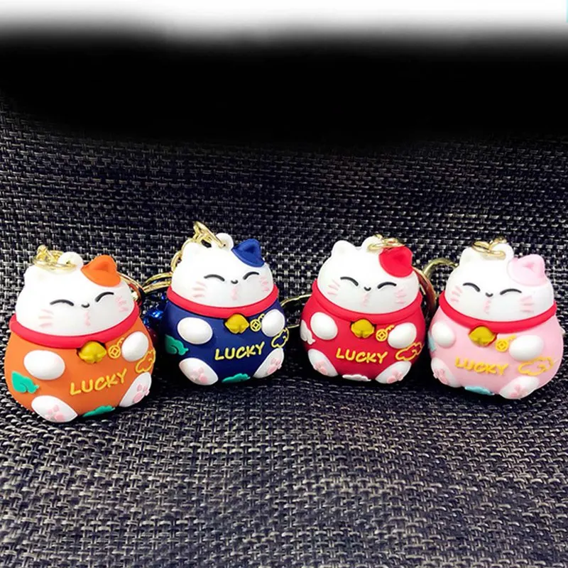 

Lovely Key Chain Key Ring Decoration Lucky Beckoning Cat Bell Style Car Purse Bag Pendant Cartoon Accessories