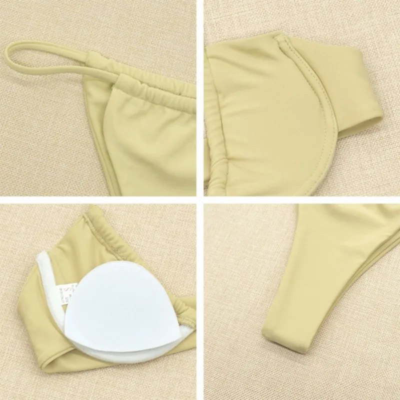 

Ladies Swimsuit Bikini Summer Fashion Sexy Cute Solid Color Backless Tie Strap Bikini 2021
