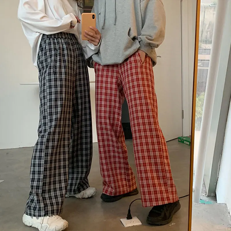

Брюки женские с широкими штанинами, Модные свободные штаны в клетку, в стиле ольччан, с завышенной талией, шикарные спортивные брюки с карманами, уличная одежда, на лето