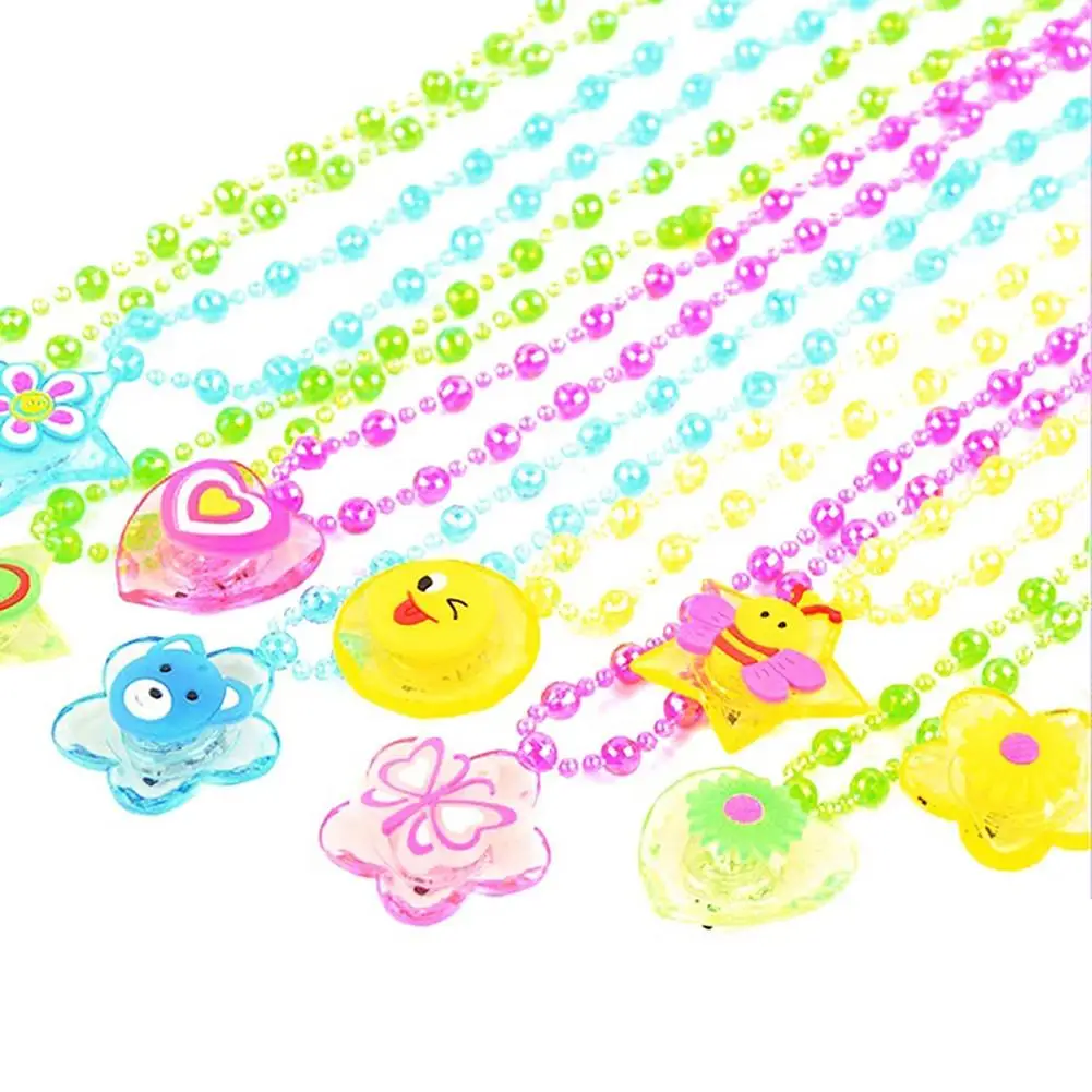 

LED Luminous Toys Cartoon Creative Gifts Children Colorful New Star Love Heart Flower Butterfly Pendant Beads Lanyard Necklace