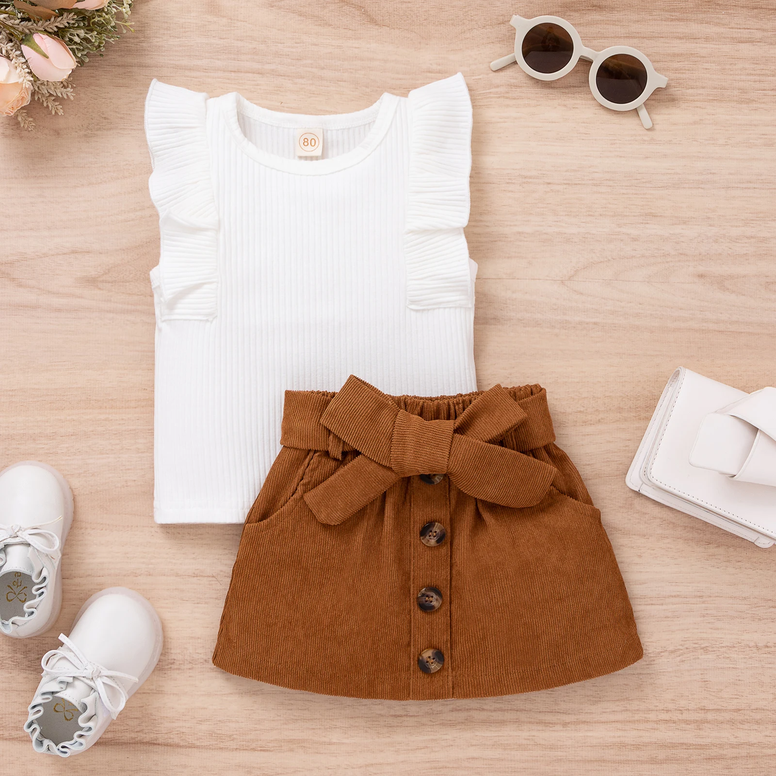 Женский летний комплект FOCUSNORM из 2 предметов для маленьких девочек однотонная