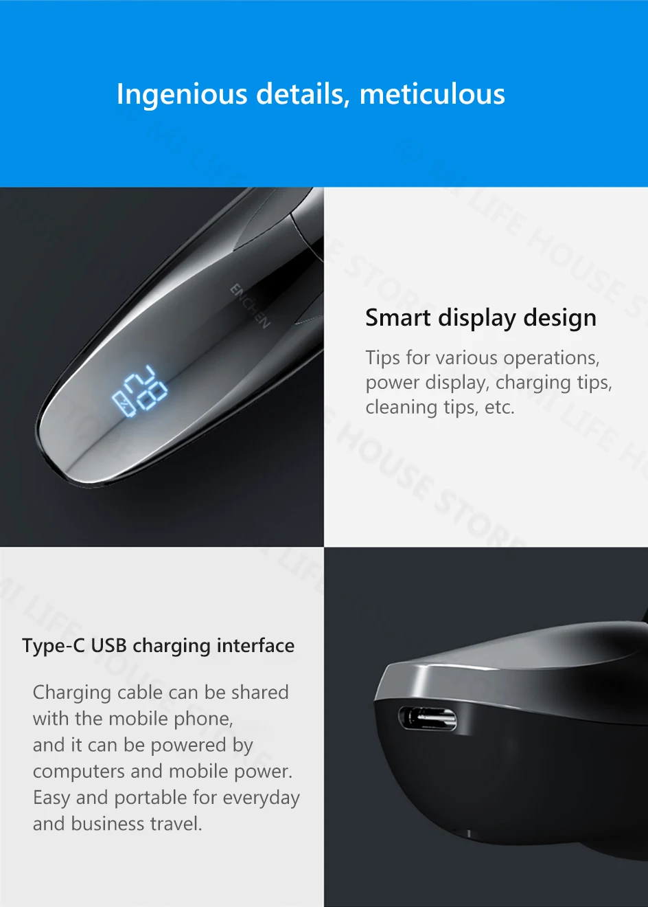 Xiaomi ENCHEN моющаяся перезаряжаемая электробритва BlackStone3 IPX7 Водонепроницаемая бритва индикатор батареи бритвенный станок для бороды