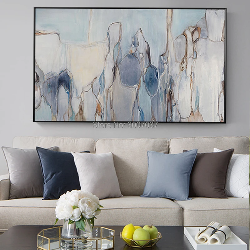 Kopen Abstract Canvas Schilderij Grijs Blauw Vloeiende Kleur Hand Geschilderd Wall Art Foto Voor Woonkamer Slaapkamer Eetkamer Unieke Decor