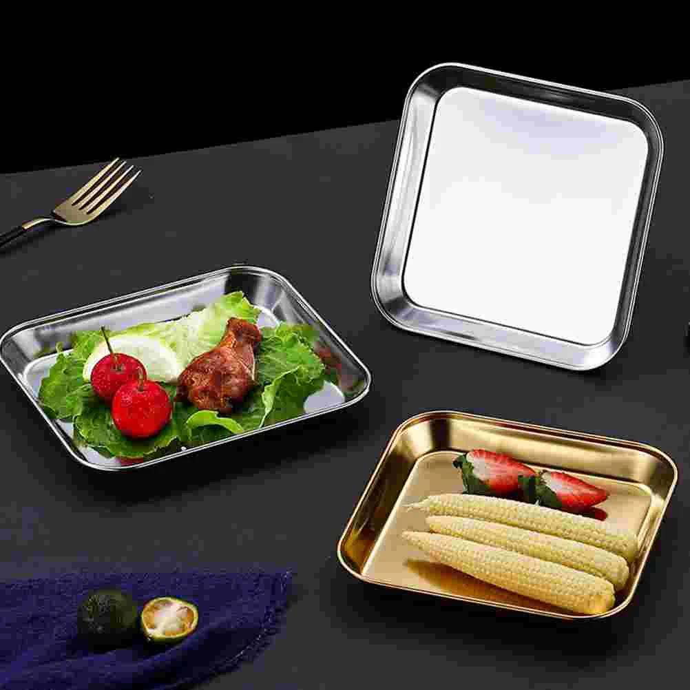 1Pc Stainless Steel Square Shape Storage Plate Dessert Steak Tray (Golden) | Дом и сад