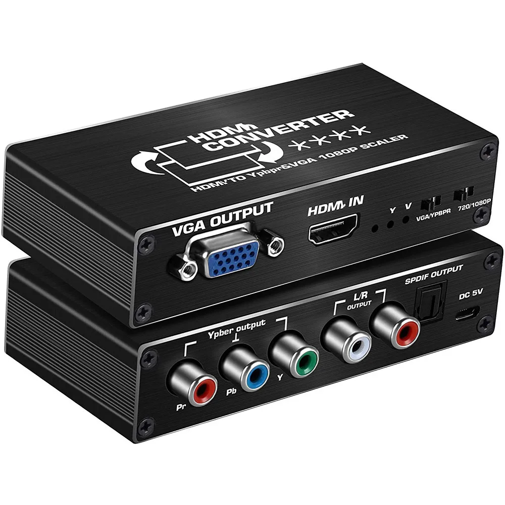 Скалер HDMI-совместимый с YPbPr преобразователь 1080P HDM в компонентный RGB/5RCA или VGA