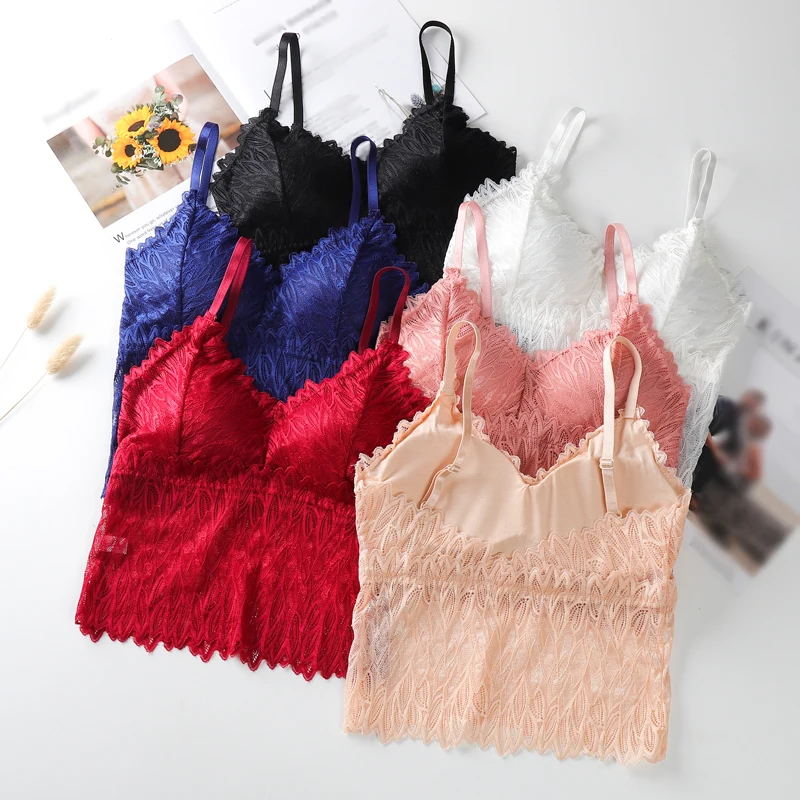 

Three Styles Women Fashion Wireless Bra Padded Bralette Lace Bras Summer Crop Top Embroidery Tank Top