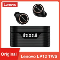 lenovo lp12 wireless bluetooth 5 0 earphone waterproof tws dual stereo cac noise reduction earbuds with microphone charger case