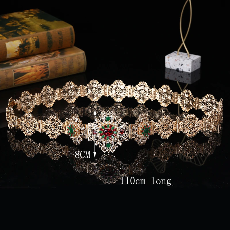 

RLOPYA New Wedding Accessories Gold Woman Belts for Dress Arabic Chic Crystal Belt Morocco Designer Bridal Belt with Rhinestone