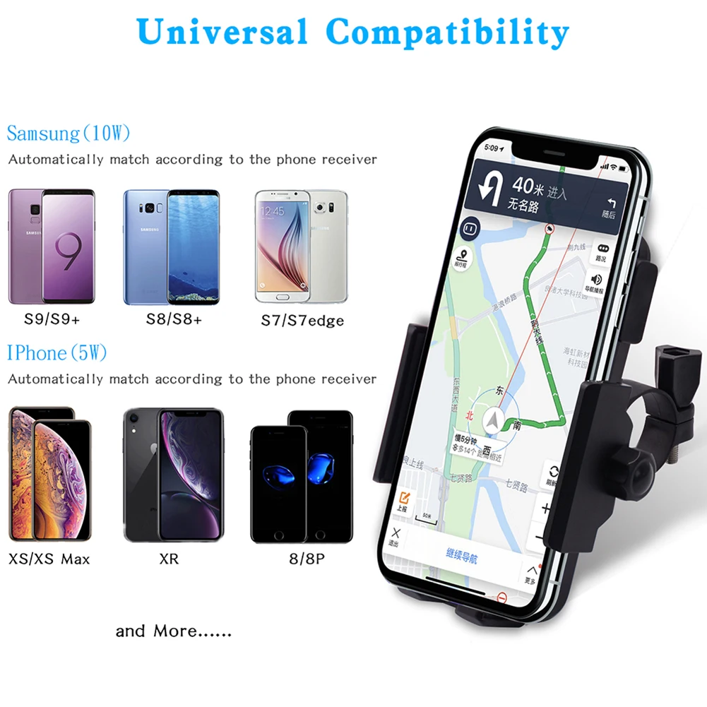 

Motorcycle Universal Phone Holder Waterproof Shockproof Anti-shake QI Wireless Fast Charger for Samsung iPhone on Handlebar