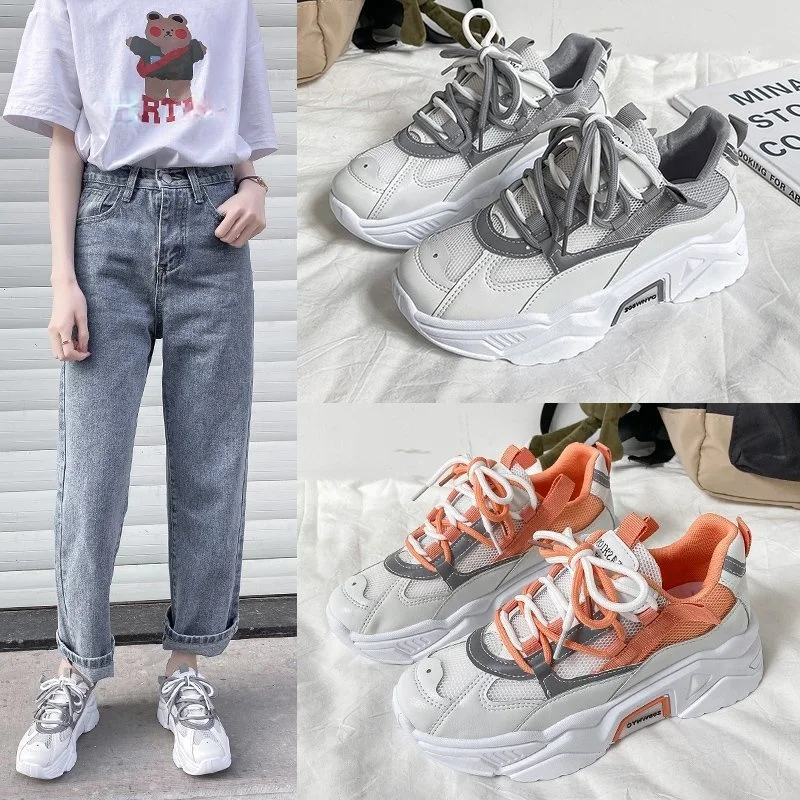 

2021 Spring And Summer New Thick-soled Mesh White Shoes Casual Running Sneakers Women's Shoes