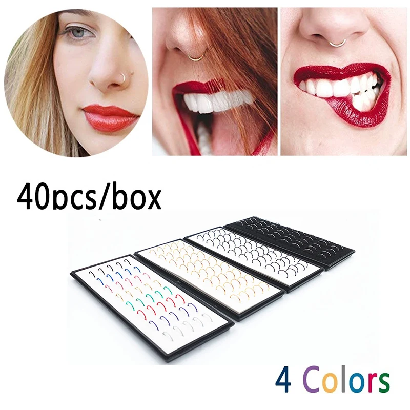 

40 PCS/Lot Fashionable Nose Rings Delicate Punk Hip Hop Body Piercing Jewelry Personality 1 Set Nose Ring All-match Style