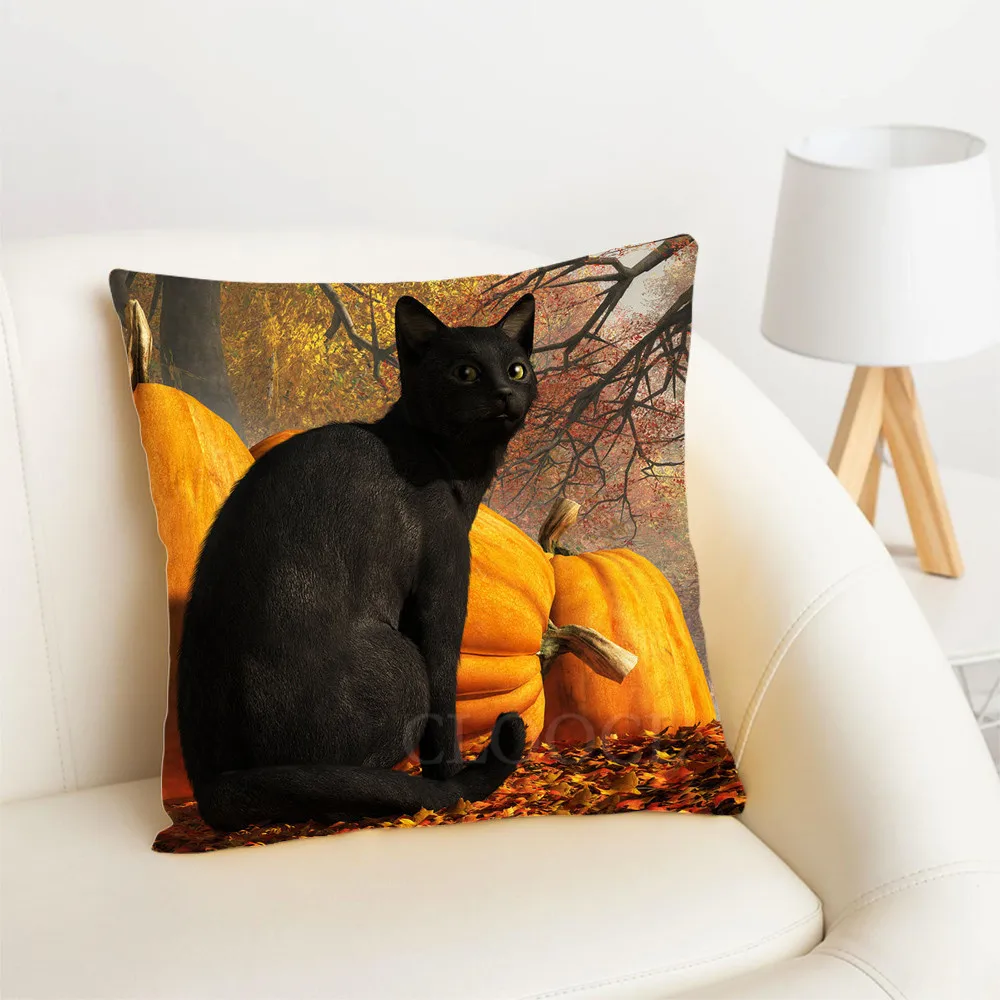 

Наволочка CLOOCL на Хэллоуин с рисунком лесной тыквы черной кошки наволочки для празднивечерние наволочка для подушки автомобильный диван дл...