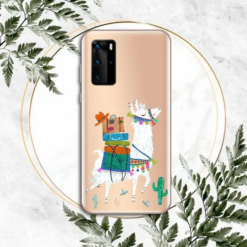 

Kawaii Cute Llama Alpaca Phone Case Clear Transparent for huawei honor P 40 30 20 lite Pro 10 i 8 9 x p smart 2019