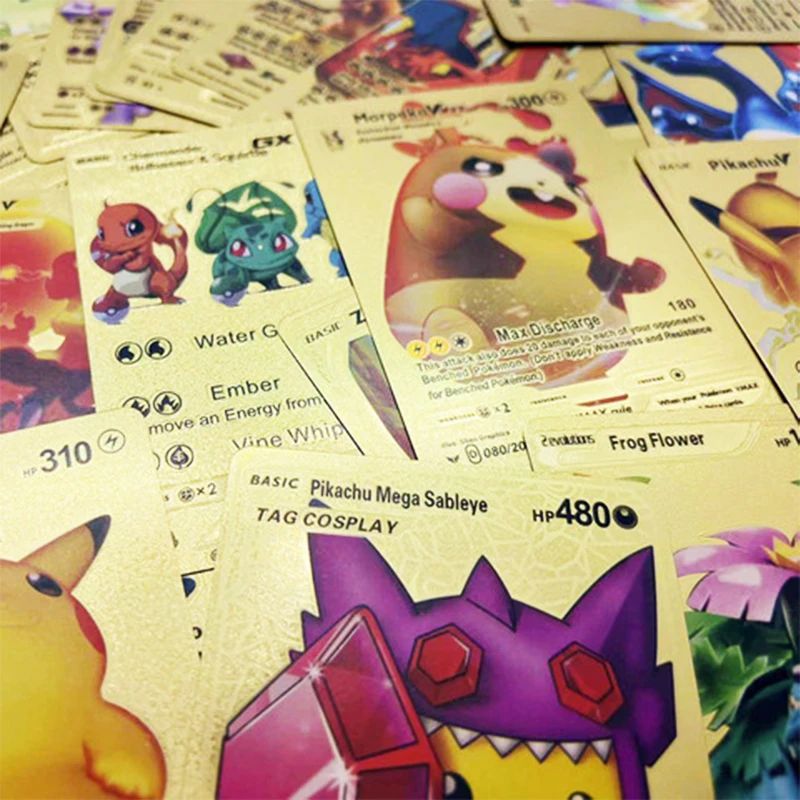 cartas Pokemon Metal Cards Golden tin foil Cards Anime Pokemon VMAX GX PIKACHU Charizard Kids Collection Cards Pokémon español