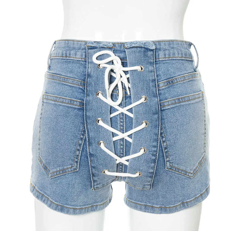 

Giyu Summer Sexy Bandage Bodycon Basic Shorts Jeans Women Solid Lace-up High Waist Stretchy Denim Pant Feminino Harajuku Fitness