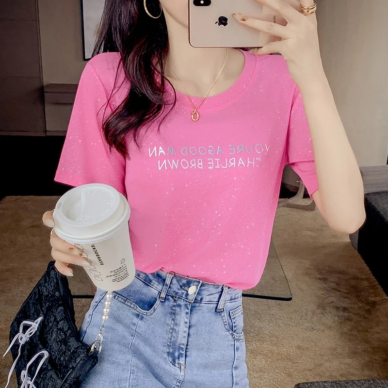 

2021 new short-sleeved ice silk T-shirt female summer online celebrity foreign style T-shirt purple shirt tide