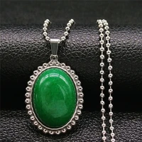 green stone stainless steel necklace chain womenmen silver color oval charm necklaces jewelry collar acero inoxidable n4519s05