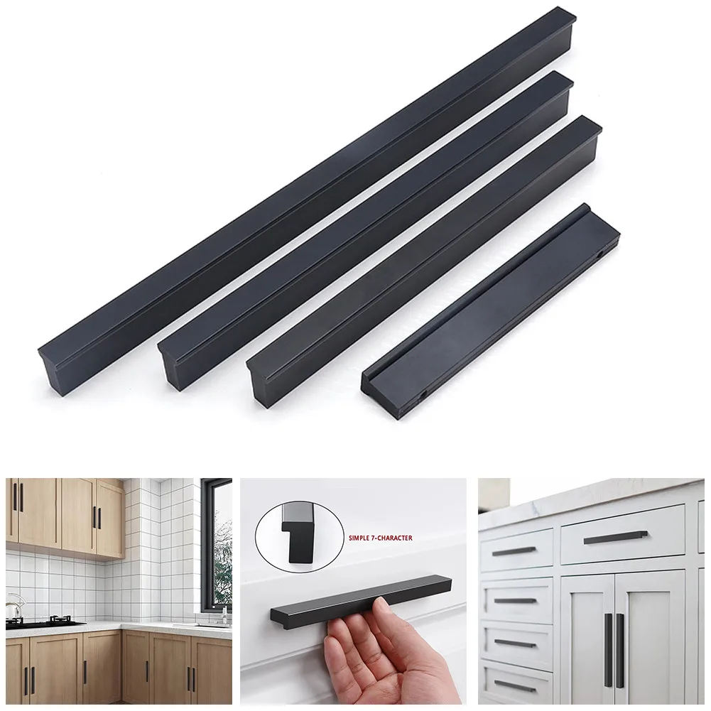 

2pcs-American Cabinet Door Long Handle Modern Minimalist Cabinet Drawer Aluminum Alloy Extension Handle Wardrobe Black Handle