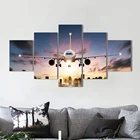 Настенный плакат из 5 предметов на холсте с изображением самолета, закат, подсветка для украшения дома, гостиной, спальни, столовой, роспись