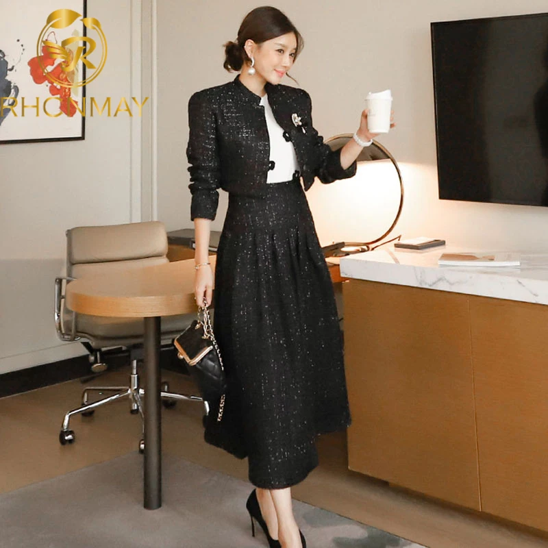 Модный зимний элегантный офисный костюм корейской версии шерстяное короткое