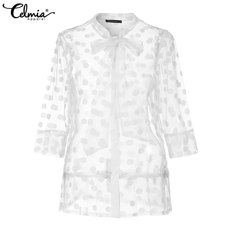 2021 женские модные блузки в горошек пикантные сетчатые Прозрачные рубашки