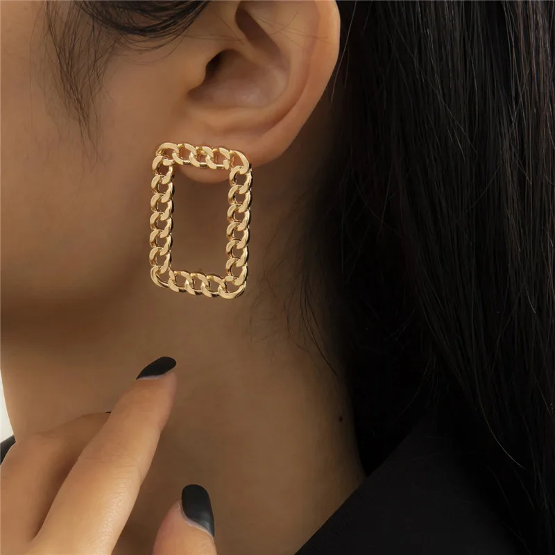 

European And American Cold Wind Square Irregular Earrings Women High-end Simple Harajuku Geometric Hollow Metal Earrings Jewelry