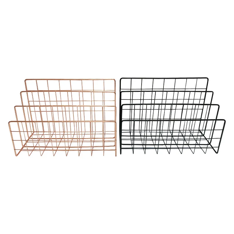 

Grid 3 Compartments Bookshelf Magazine File Organizer Holder Wrought Iron Rack