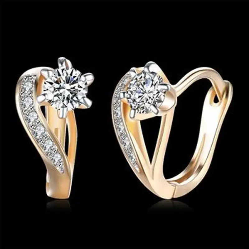 

K-gold Zircon Earrings with heart-shaped inlaid diamond romantic earrings clip for women's champagne gold kzce144-e