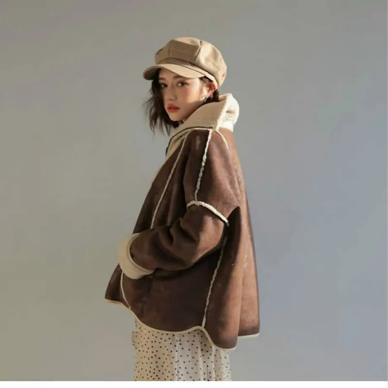 2019 зимняя куртка Женское пальто ягненка с отворотом меховое замшевое