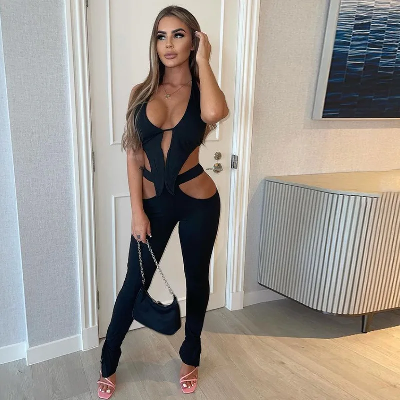 

Женский комплект из двух предметов, однотонный Асимметричный топ с глубоким вырезом и облегающие брюки, лето 2021