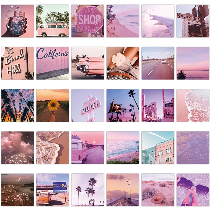 62 шт INS Стиль розовый наклейки с пейзажем для эстетическое California Sunshine Чемодан