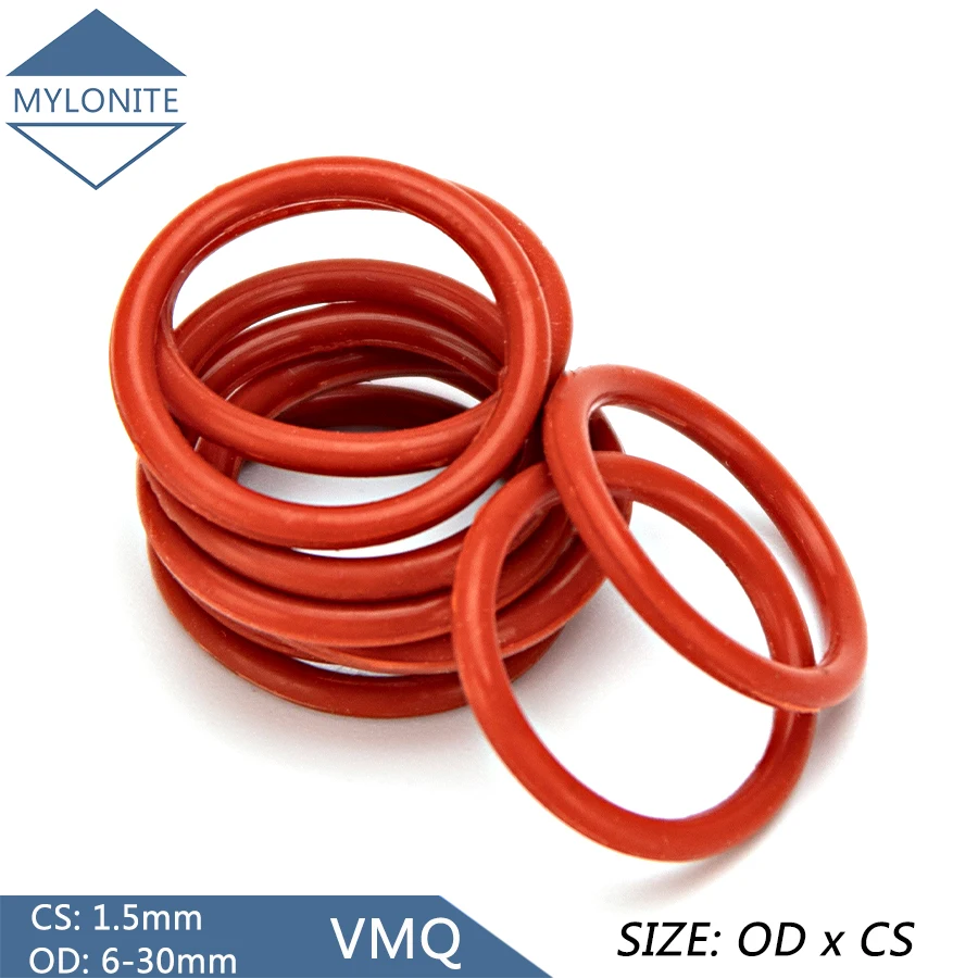 

Силиконовое резиновое уплотнительное кольцо VMQ, 50 шт., сменные красные уплотнительные кольца, прокладка, шайба OD 6 мм-30 мм, CS 1,5 мм, аксессуары ...