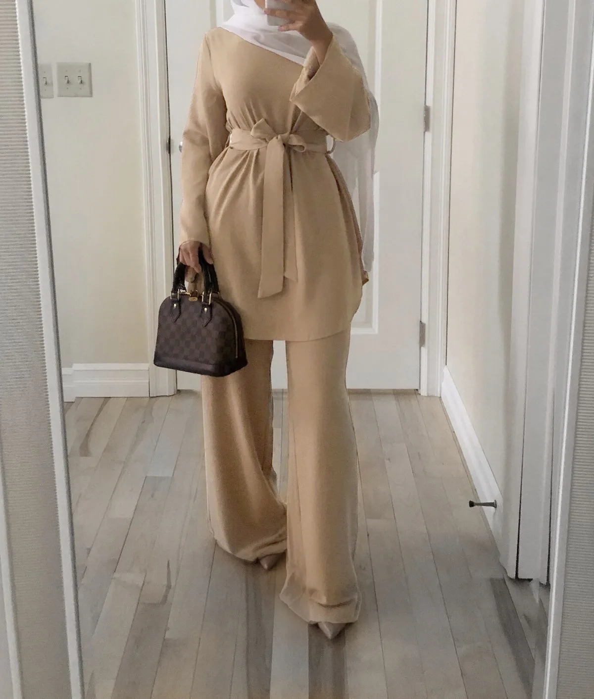 Комплект одежды для мусульманских женщин Abaya топ и брюки длинный халат Турецкая