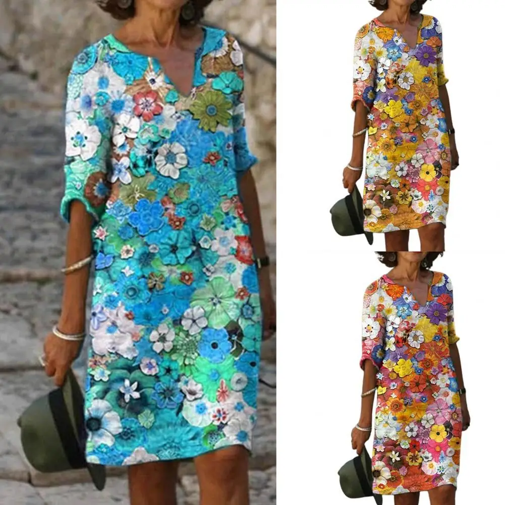 

Hot Sales!!Women Dress Flower Print V Neck Summer Short Sleeve Loose Dress for Dating
