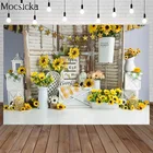 Для новорожденных 1st на день рождения фон для фотосъемки с изображением деревянной двери и цветком для День рождения Baby Shower декоративный фон для студийной фотосъемки