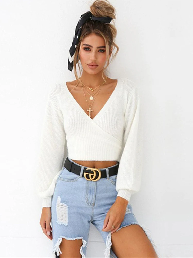 Лидер продаж популярный осенне-зимний модный белый свитер на шнуровке с длинным