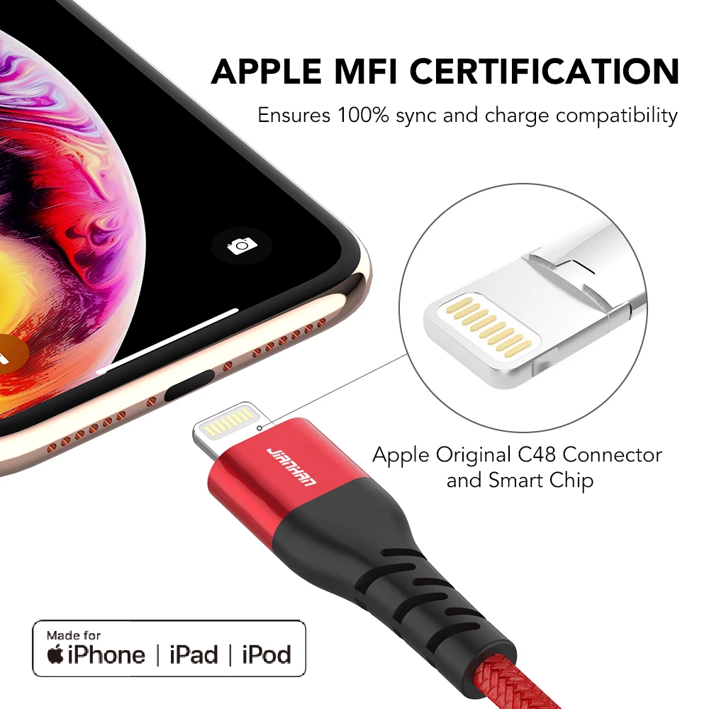 JianHan MFi USB-кабель для iPhone 11 X Xs 2.4A Быстрая зарядка Lightning-кабель SE 8 7 6 зарядки и