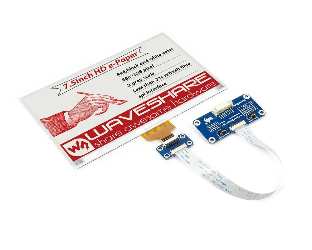 880*528 7 5 дюймовый E Ink дисплей шляпа для Raspberry Pi красный/черный/белый три