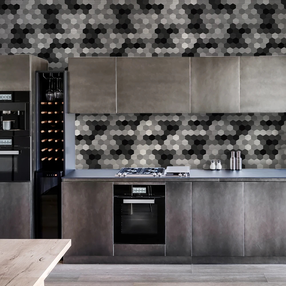 Funlife® Black White Grey Tile Stickers Self-Adhesive Removable DIY Wallpaper Wall Stickers for Furniture Bathroom Kitchen Decor