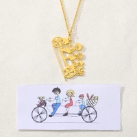 custom drawing necklace kids artwork personalized stainless steel long chain collier custom design name logo christmas gift bff