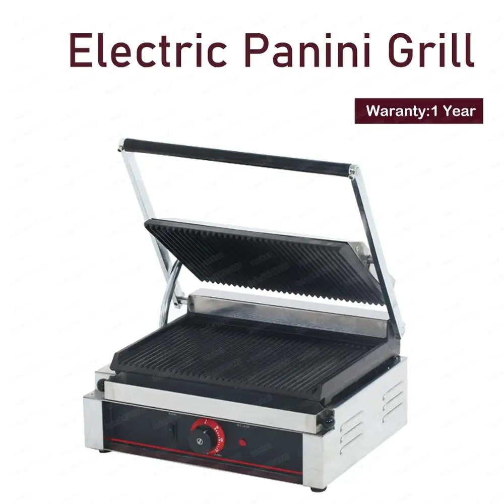 

Large Size Single Panini Sandwich Press Grill With Grooved Grill Surfaces
