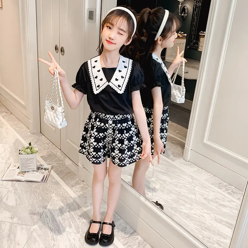 

Teen Girls Clothing Set Kids Clothes Heart T Shirt Shorts Suit Children Costume 2021 Summer Girls Outfits 6 8 10 12 13 14Years