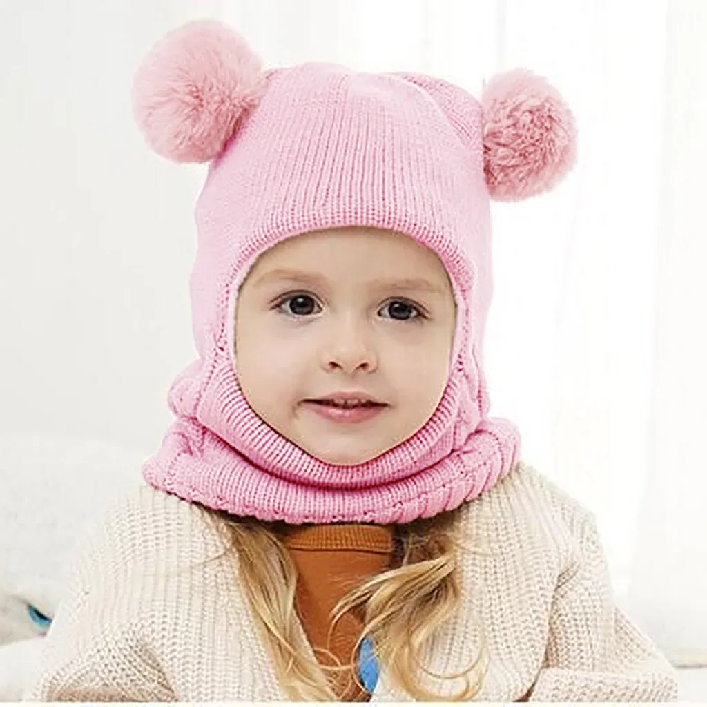 

#40 Baby's Cap Unisex Kid Baby Boy Girl Hooded Scarf Caps Hat Winter Warm Knit Flap Cap Scarf Knitted Cartoon 2 -7 Years Old