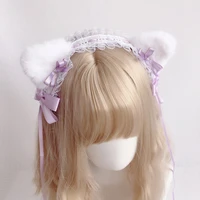 bowknot ribbon cat ear plush head hoop cute lolita cosplay theater anime holiday events concerts hair holders