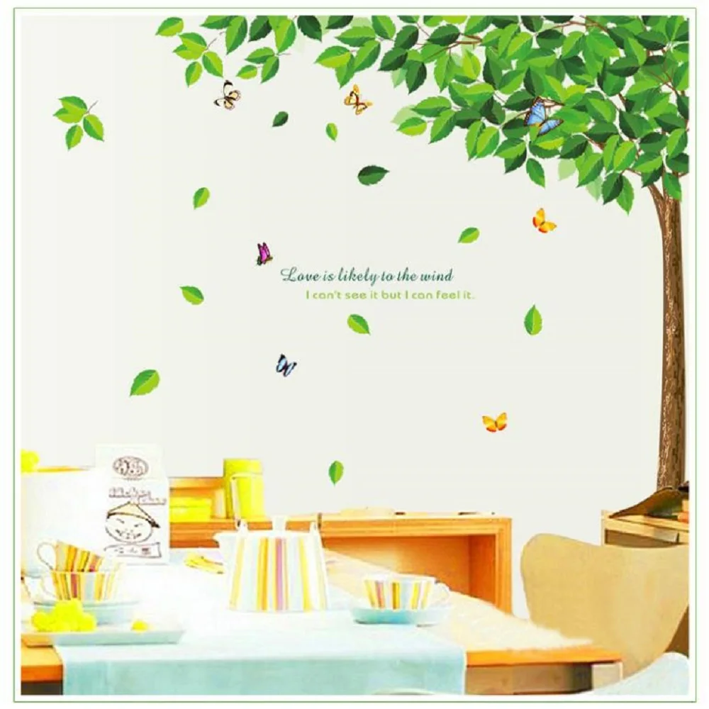 

Wall Stickers Green Leave Tree Butterfly Decor Removable Vinyl Wall Decals