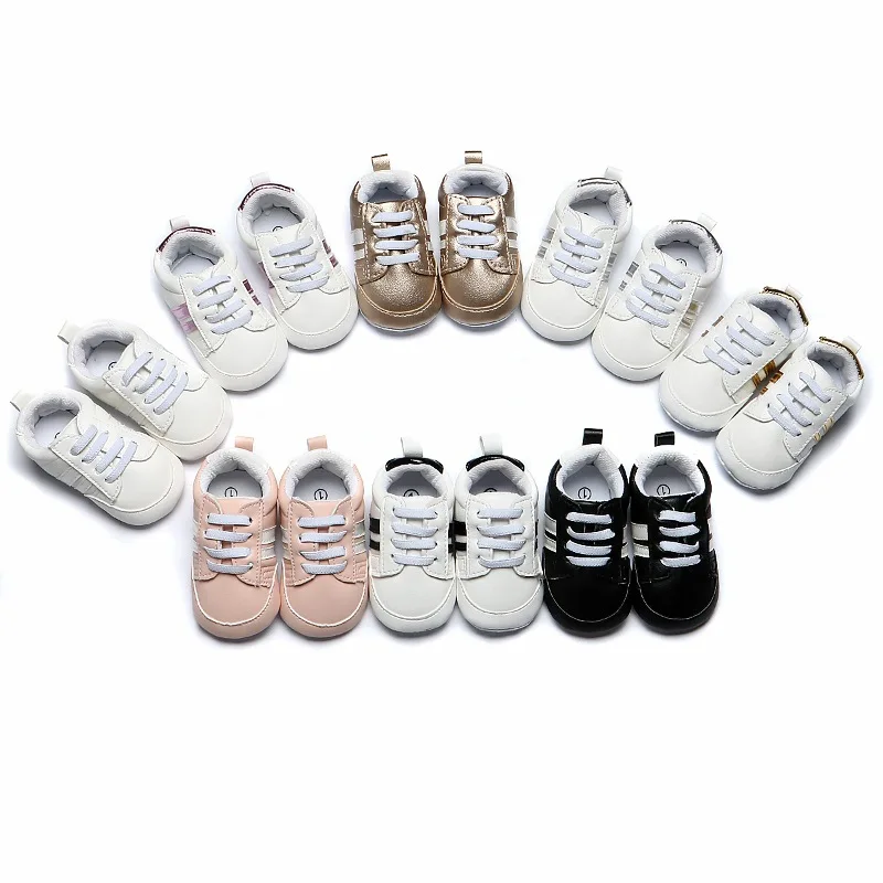 Кроссовки детские из ПУ кожи Нескользящие в полоску|Обувь для детей с мягкой