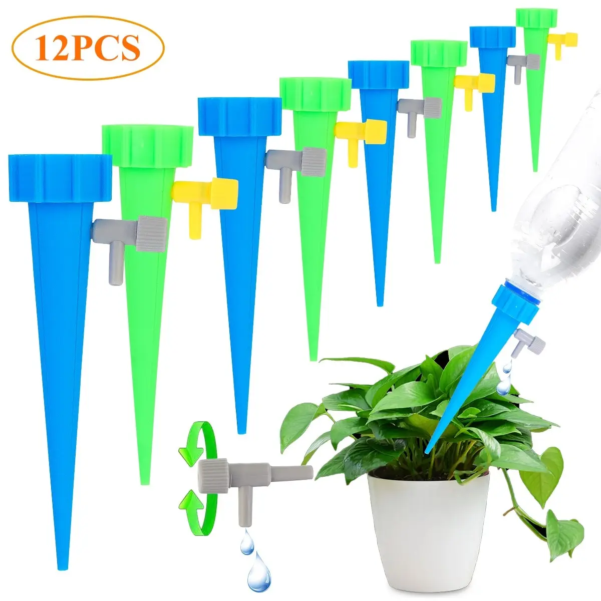 

12 Pcs/set Plant Waterer Automatic Watering Device with Switch Control Valve Water Seepage Device Irrigation Gardening Tools
