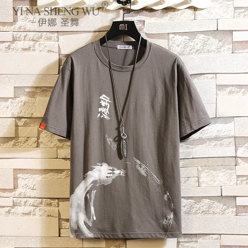 Футболка мужская хлопковая в китайском стиле свободная рубашка с забавным аниме