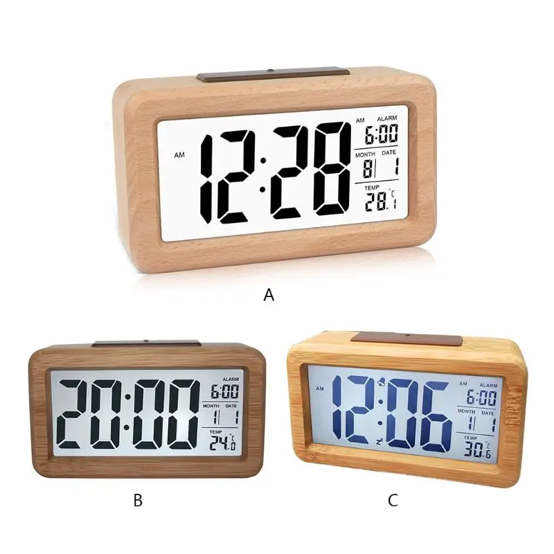 

Wooden Digital Alarm Clock with Temperature, Date, BacklightSnooze,Non Ticking