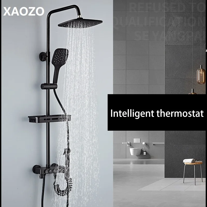 Набор для душа ванной черный матовый Интеллектуальный термостат с дождевой